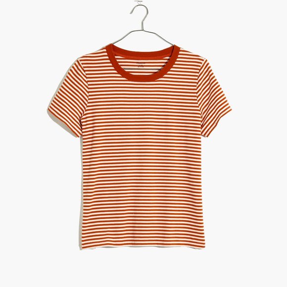 Madewell Northside Vintage Tee in Ithaca Stripe Orange Maple Size Small NWT - Picture 1 of 5